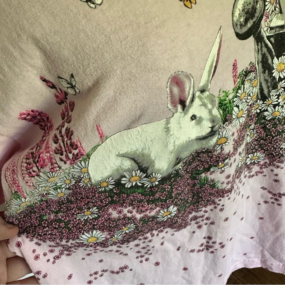 Vintage Art Unlimited Bunny Short Sleeve Tee with Glitter Design - Picture 6 of 8